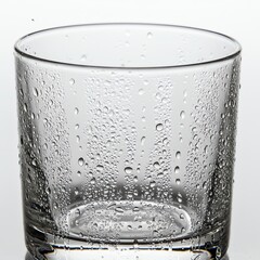 Clear glass tumbler with water droplets with transparent background