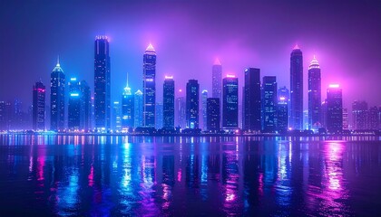 Fototapeta premium Neon Urban Skyline with Purple Haze