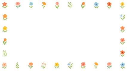 Floral frame border design, isolated background. Warm and lively watercolor flower decoration, perfect for cards and invitations
