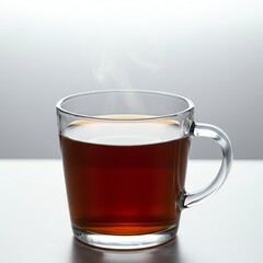Hot tea in glass cup with steam