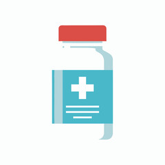 Fototapeta premium Simple Flat Style Medicine Bottle with Cross and Red Lid Icon