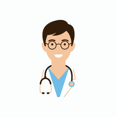 Fototapeta premium Flat Style Cheerful Doctor with Stethoscope Character Icon Illustration