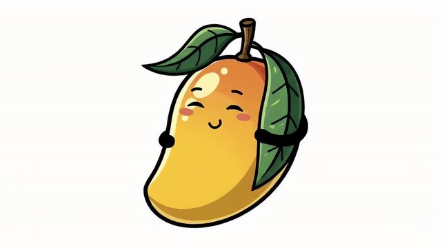 Cute Cartoon Mango Character with Big Eyes and Smiling Face on White Background