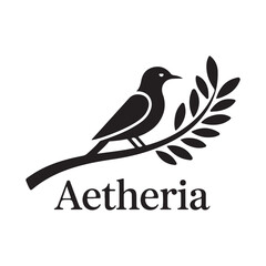 Songbird Symbol with Tree Branch and Leaves
