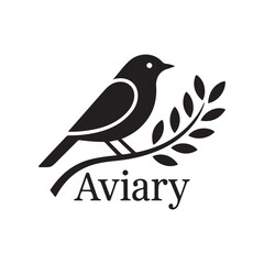 Songbird Symbol with Tree Branch and Leaves