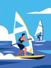 Sailing Windsurfing Sport Illustrator Artwork Design Template Poster