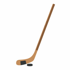 Simple Flat Hockey Stick and Puck Sport Equipment Illustration