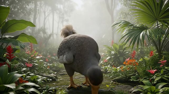 Realistic Dodo Bird Standing in a Lush Green Forest Environment.