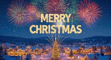 Festive winter holiday illustration with fireworks and holiday cheer