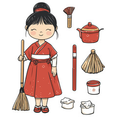 spring cleaning, new year, vector, transparent background, festival, asia, cleanliness, culture, cleaner, cleaning, work, housework, clean, worker, job, home, working