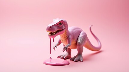 Pink dinosaur dripping paint cute t rex toy prehistoric animal pastel color dino jurassic world art design