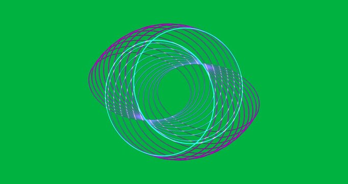 Neon loops rotating over transparent background, presenting technology theme with glowing ellipses
