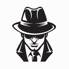 Mafia Boss Character Front View with Hat and Suit Vector Logo