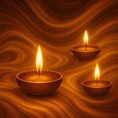 Abstract golden wave background with Diwali candles glowing.