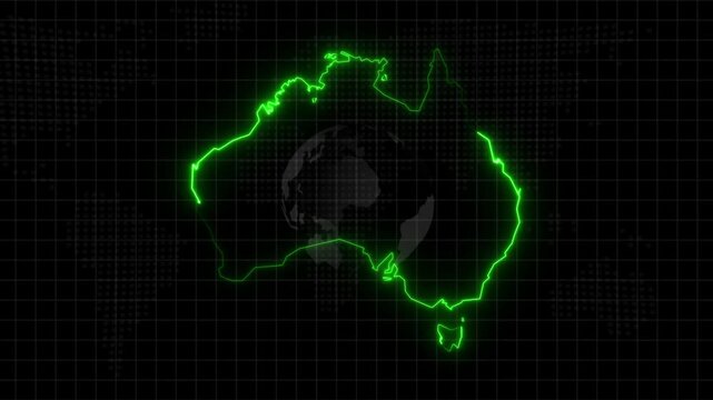 Abstract neon USA map, of United States of America showing different states. Animated usa contiguous lower u.s. state neon map on an isolated technical background
