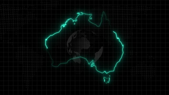 Abstract neon USA map, of United States of America showing different states. Animated usa contiguous lower u.s. state neon map on an isolated technical background