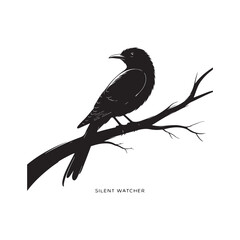 Bird Silhouette Sitting on Tree Branch Illustration