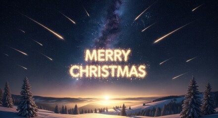 Festive winter landscape with stars and shooting stars for Christmas