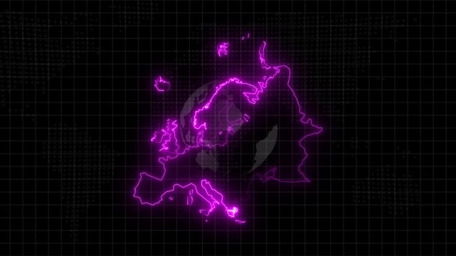 Abstract neon USA map, of United States of America showing different states. Animated usa contiguous lower u.s. state neon map on an isolated technical background