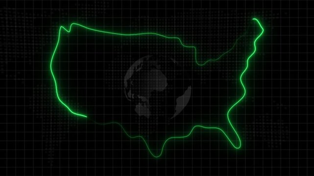 Abstract neon USA map, of United States of America showing different states. Animated usa contiguous lower u.s. state neon map on an isolated technical background