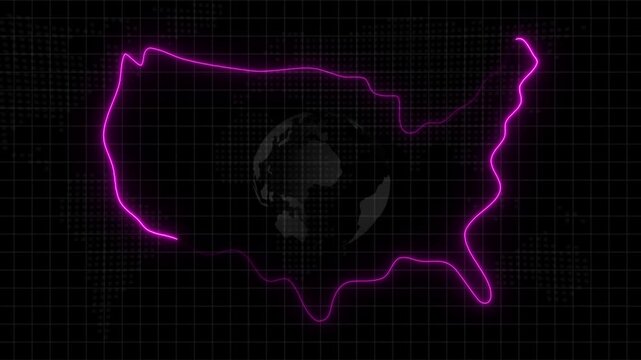 Abstract neon USA map, of United States of America showing different states. Animated usa contiguous lower u.s. state neon map on an isolated technical background