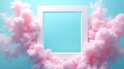 Pink cloud frame background design template pastel color square border abstract smoke mockup presentation 3d
