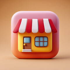 Market shop 3D icon. AI artwork. 