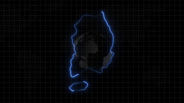 Abstract neon USA map, of United States of America showing different states. Animated usa contiguous lower u.s. state neon map on an isolated technical background