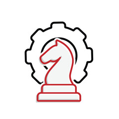 Strategy icon. Management. Chess horse vector with gears behind it. manager, success. mixed design style.