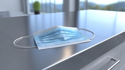 Blue Surgical Face Mask on a Table in a Modern Interior Setting