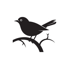 Bird Silhouette Sitting on Branch Vector Illustration