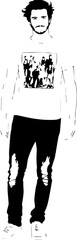 Black and white illustration of a handsome man in casual style minimalist modern line art drawing
