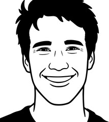 Black and white illustration of a handsome man in casual style minimalist modern line art drawing
