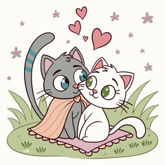 Illustration of two cats in love