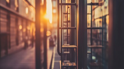 Evening Light Reflected on Fire Escape in Urban Setting