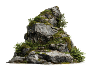 Rocky nature formation with greenery scene model isolated on transparent background