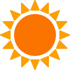 Bright orange sun with rays, weather icon illustration perfect for sunny or summer themes.

