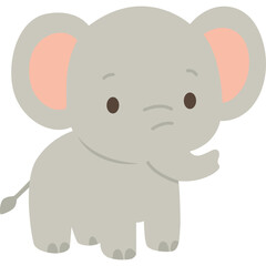 Gray elephant with pink ears, cute animal illustration perfect for kids or nature themes.


