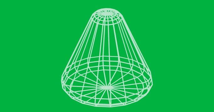 Wireframe truncated cone floating in transparent background, illustrating technology mesh concept