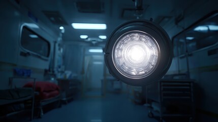 Bright Surgical Light in an Empty Operating Room at Night