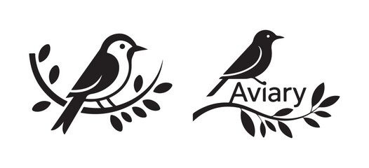 Minimal Bird Silhouette on Branch Vector Design