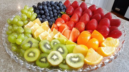 Fresh and Colorful Fruit Arrangement on Crystal Serving Plate
