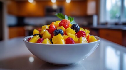 Fresh and Colorful Fruit Salad with Berries and Mangoes in Bowl
