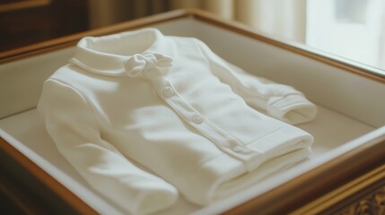 Soft White Baby Outfit in Elegant Presentation Box on Display