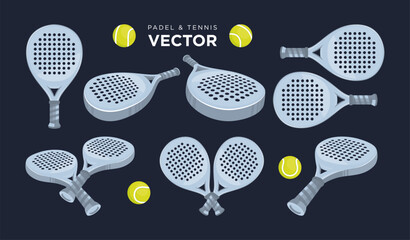 Padel tennis racket and ball vector design template. Modern realistic padel tennis vector illustration isolated on white background