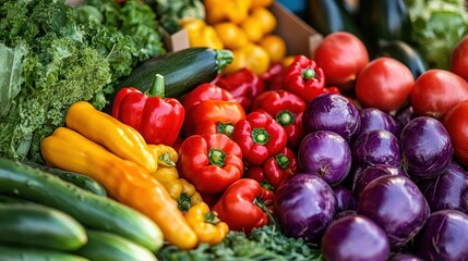Fresh and Colorful Organic Vegetables at Local Marketplace Display
