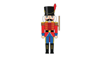 Detailed vector illustration of a classic nutcracker soldier in a traditional uniform, standing tall