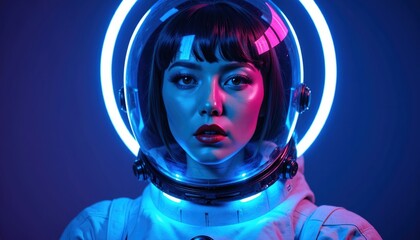 Glossy Futuristic Astronaut Portrait with Neon Lighting Effects
