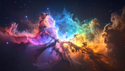 Obraz premium Vibrant Cosmic Nebula with Colorful Gas and Dust Clouds in Deep Space.