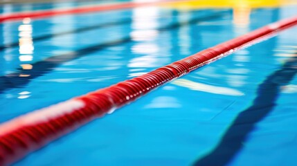 Vibrant Blue Swimming Pool with Red Lane Divider in Soft Focus